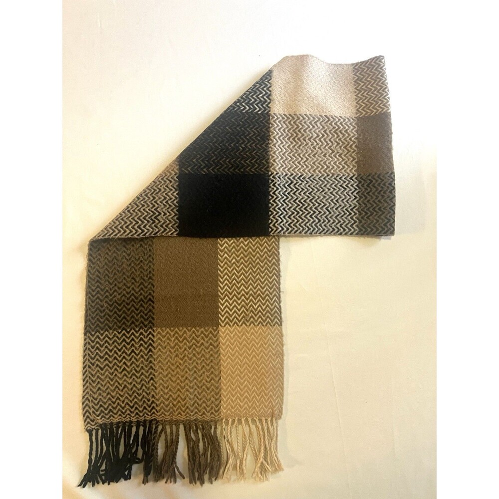 Made In Scotland 100% Cashmere Check Fringe Scarf Unisex Soft Quiet Money 68x12”